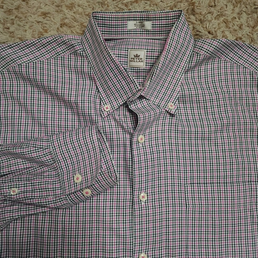 Peter Millar Pink Plaid Mens L Oxford Long Sleeve Button Up Casual Shirt
